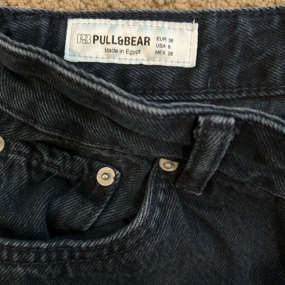 Pull&Bear High Rise Wide Leg Cropped Jeans Dark Black Size 6 - Picture 2 of 4